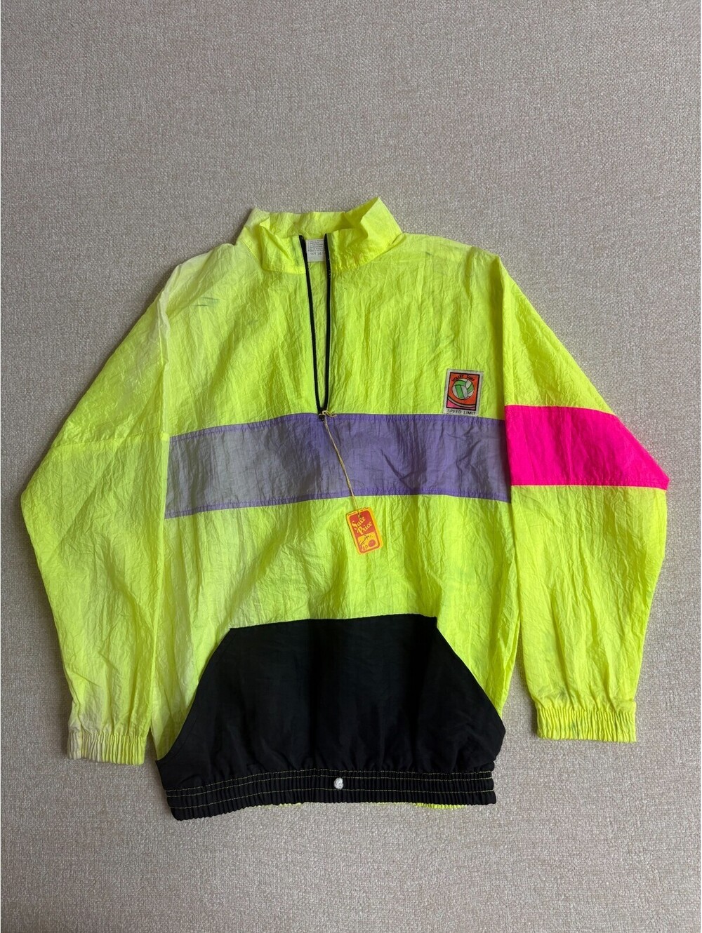 Vintage Speed Limit Mens Medium Neon Yellow Colorblock Windbreaker Pullover